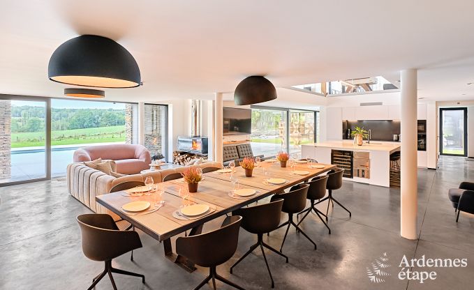 Spacious luxury villa in Bertrix for 16 people with heated outdoor pool and private terrace by the water