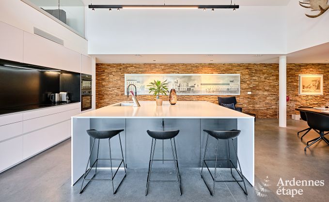 Spacious luxury villa in Bertrix for 16 people with heated outdoor pool and private terrace by the water