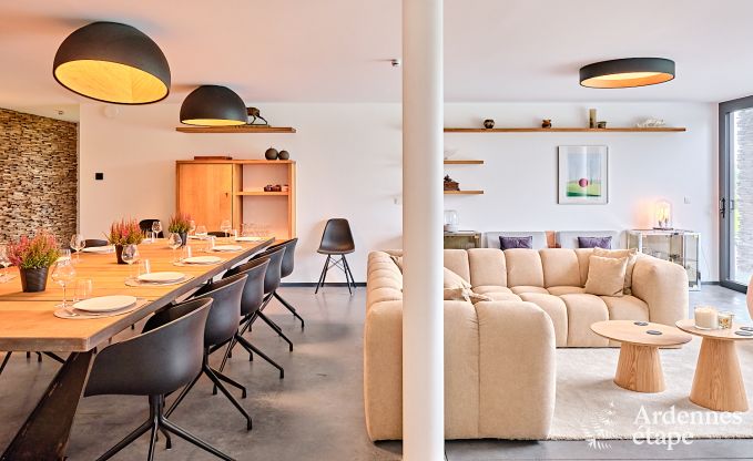 Spacious luxury villa in Bertrix for 16 people with heated outdoor pool and private terrace by the water