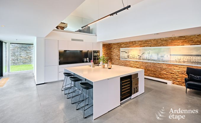 Spacious luxury villa in Bertrix for 16 people with heated outdoor pool and private terrace by the water