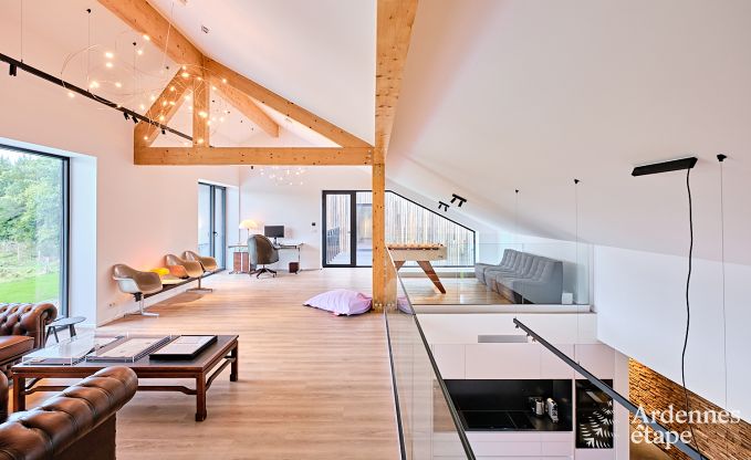 Spacious luxury villa in Bertrix for 16 people with heated outdoor pool and private terrace by the water