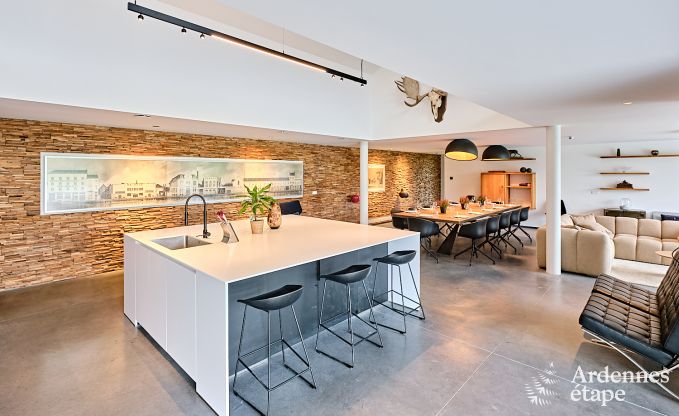 Spacious luxury villa in Bertrix for 16 people with heated outdoor pool and private terrace by the water