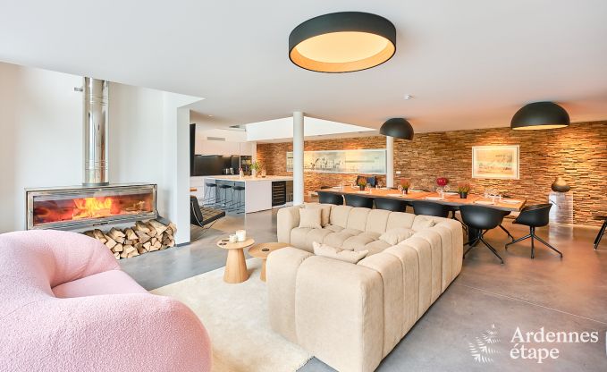 Spacious luxury villa in Bertrix for 16 people with heated outdoor pool and private terrace by the water