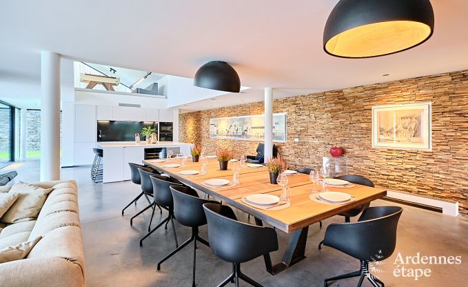 Spacious luxury villa in Bertrix for 16 people with heated outdoor pool and private terrace by the water