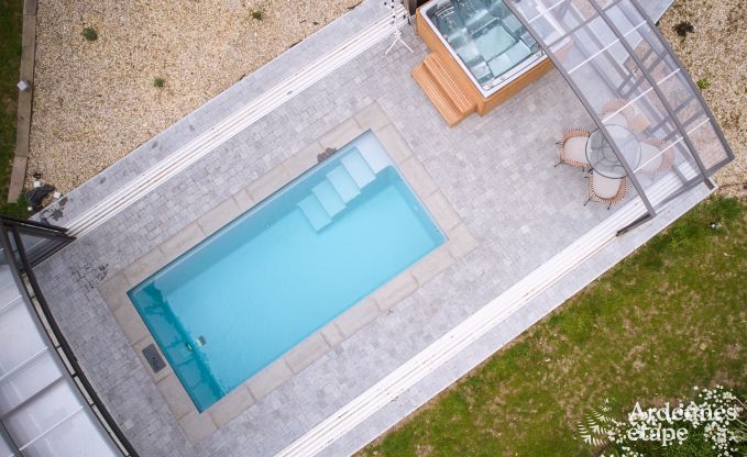 Comfortable holiday home for 10 people in Villers-en-Fagne with covered outdoor pool, jacuzzi and wood stove