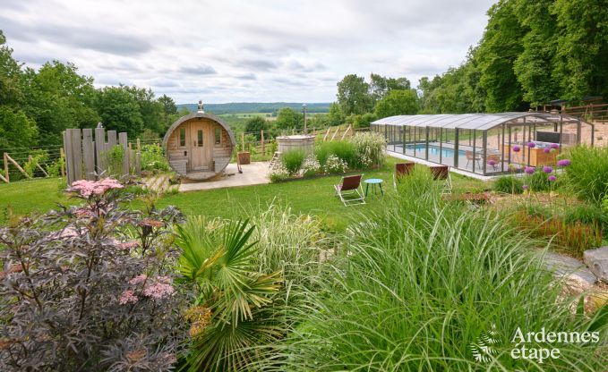 Comfortable holiday home for 10 people in Villers-en-Fagne with covered outdoor pool, jacuzzi and wood stove